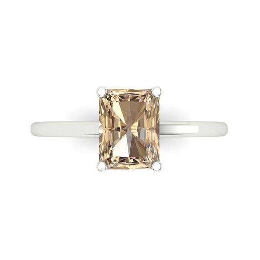 2 cttw Yellow Moissanite Solitaire  Engagement Ring - Solid White Gold (VVS1, Emerald Cut,8x6mm)