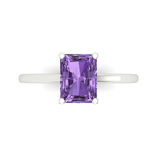 2 cttw Simulated Alexandrite Solitaire  Engagement Ring - Solid White Gold (VVS1, Emerald Cut,8x6mm)