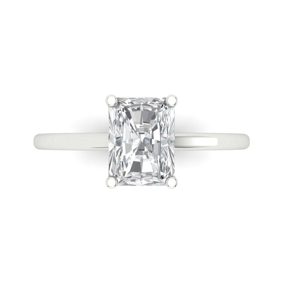 2 cttw Moissanite Solitaire  Engagement Ring - Solid White Gold (VVS1, Emerald Cut,8x6mm)