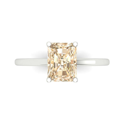 2 cttw Natural Morganite Solitaire  Engagement Ring - Solid White Gold (VVS1, Emerald Cut,8x6mm)