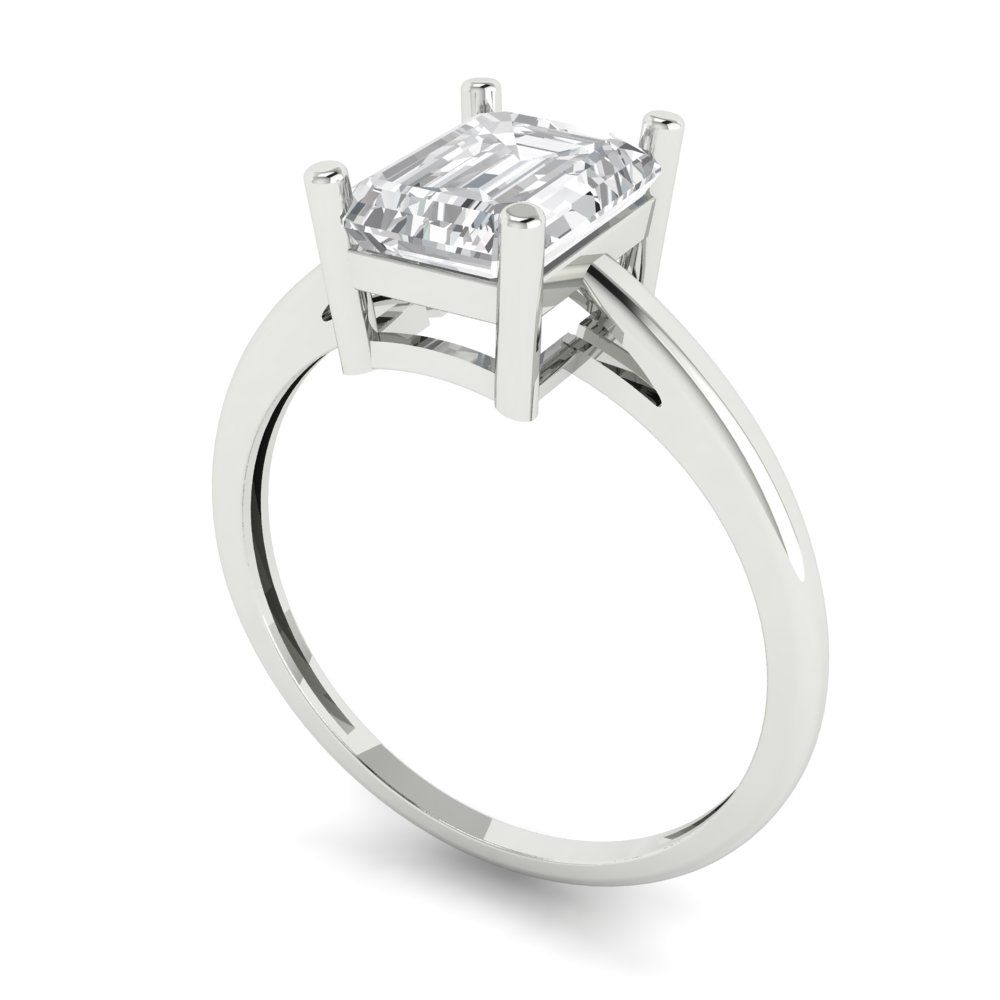 2 cttw Zirconia Simulated Diamond Solitaire  Engagement Ring - Solid Gold (VVS1, Emerald Cut,8x6mm)