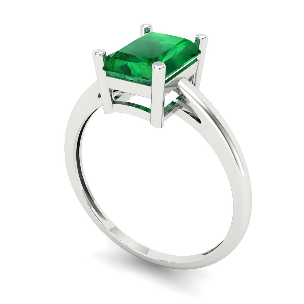 2 cttw Simulated Emerald Solitaire  Engagement Ring - Solid Gold (Emerald Cut,8x6mm)