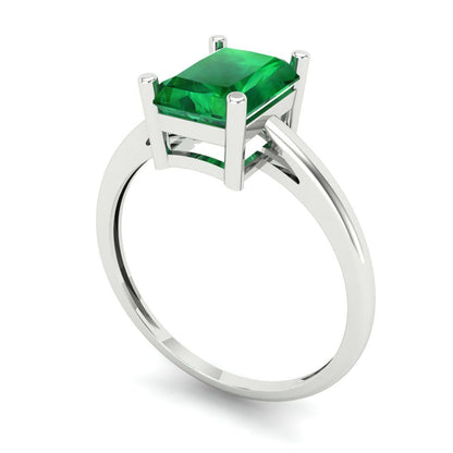 2 cttw Simulated Emerald Solitaire  Engagement Ring - Solid Gold (Emerald Cut,8x6mm)
