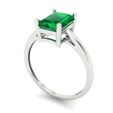 2.0 ct  Brilliant Emerald Cut Simulated Emerald Stone White Gold Solitaire Ring