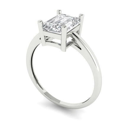 2 cttw White Sapphire Solitaire  Engagement Ring - Solid Gold (Emerald Cut,8x6mm)