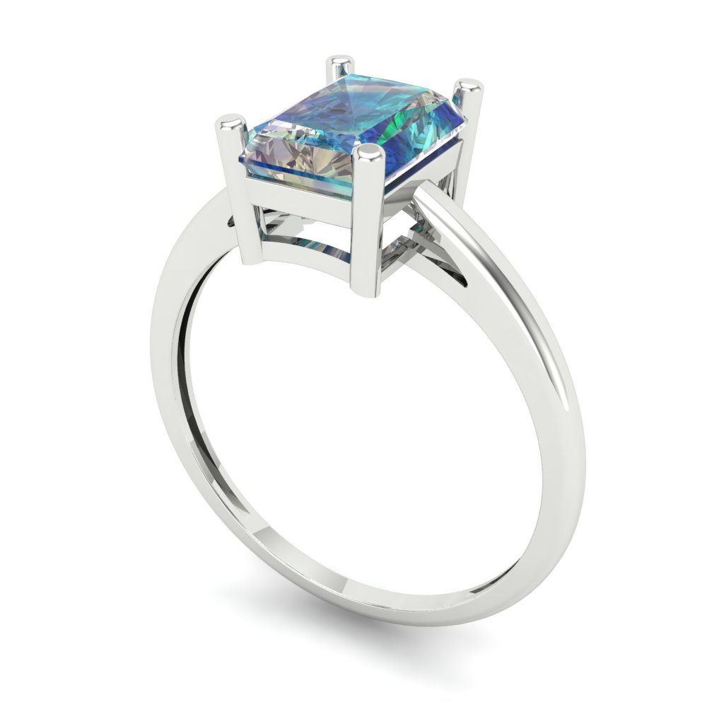 2 cttw Blue Moissanite Solitaire  Engagement Ring - Solid Gold (Emerald Cut,8x6mm)