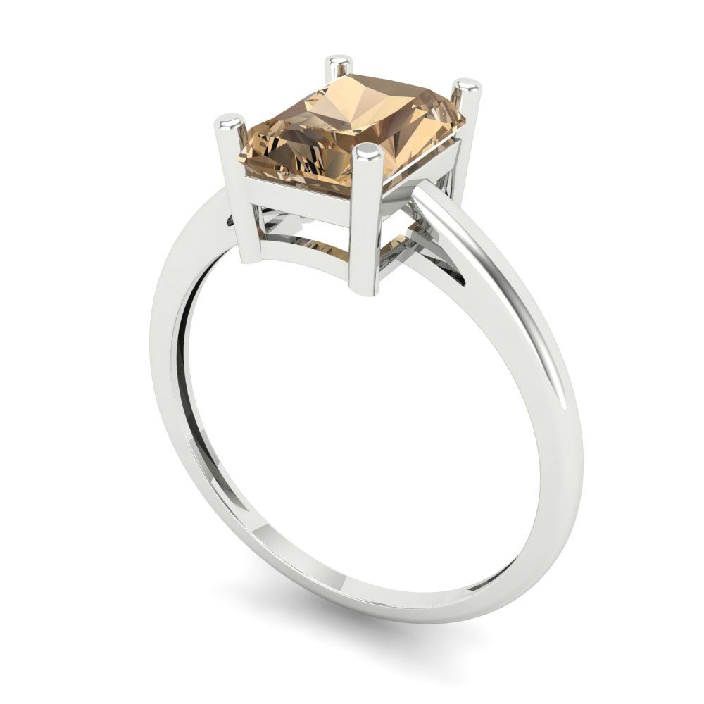 2 cttw Zirconia Simulated Champagne Diamond Solitaire  Engagement Ring - Solid White Gold (VVS1, Emerald Cut,8x6mm)