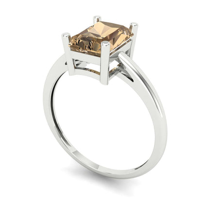 2 cttw Zirconia Simulated Champagne Diamond Solitaire  Engagement Ring - Solid White Gold (VVS1, Emerald Cut,8x6mm)