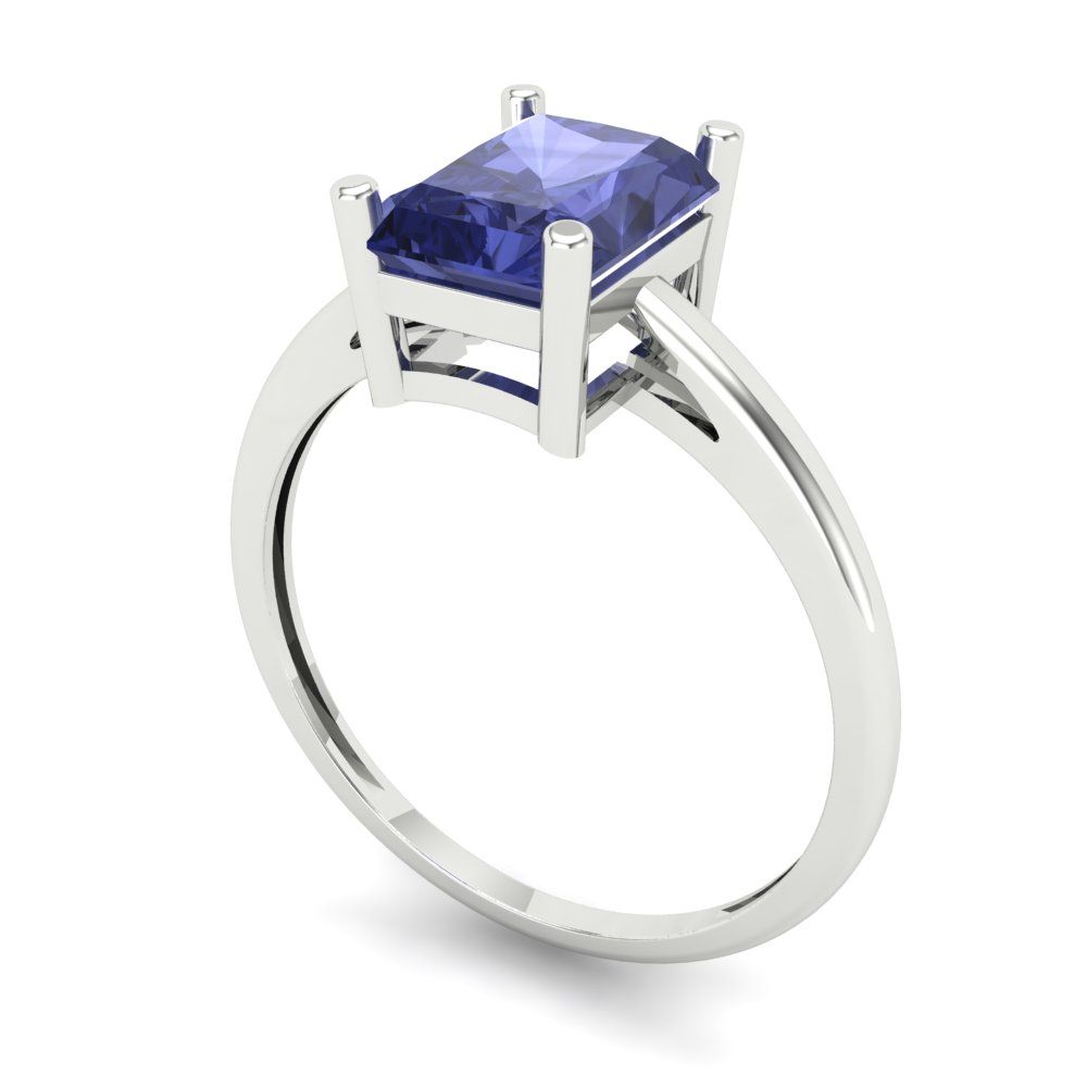 2 cttw Simulated Tanzanite Solitaire  Engagement Ring - Solid Gold (Emerald Cut,8x6mm)