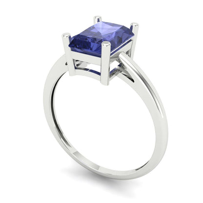2 cttw Simulated Tanzanite Solitaire  Engagement Ring - Solid Gold (Emerald Cut,8x6mm)