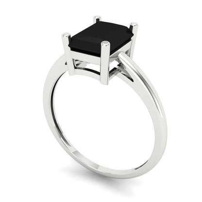 2 cttw Natural Onyx Solitaire  Engagement Ring - Solid Gold (Emerald Cut,8x6mm)