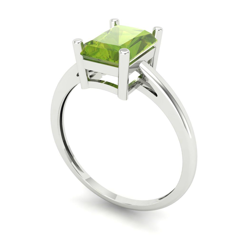 2 cttw Natural Peridot Solitaire  Engagement Ring - Solid Gold (Emerald Cut,8x6mm)