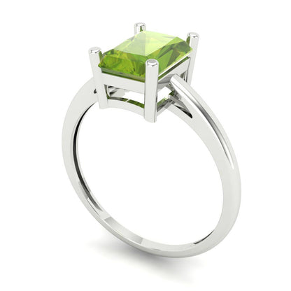 2 cttw Natural Peridot Solitaire  Engagement Ring - Solid Gold (Emerald Cut,8x6mm)