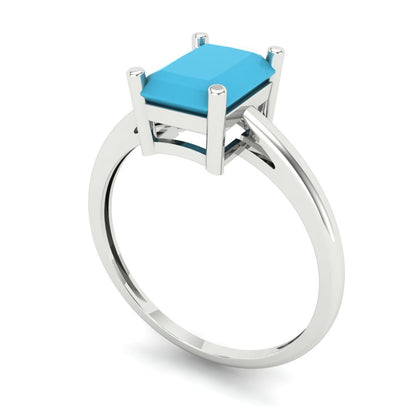 2 cttw Simulated Turquoise Solitaire  Engagement Ring - Solid Gold (Emerald Cut,8x6mm)