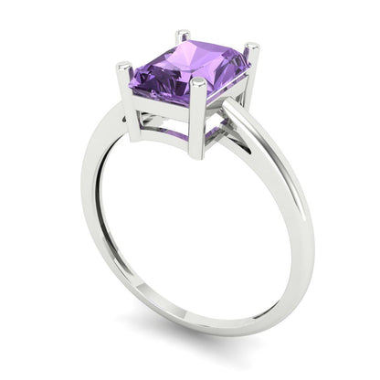 2 cttw Simulated Alexandrite Solitaire  Engagement Ring - Solid Gold (Emerald Cut,8x6mm)