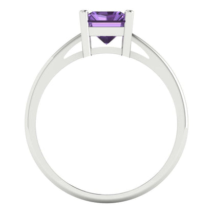 2 cttw Simulated Alexandrite Solitaire  Engagement Ring - Solid Gold (Emerald Cut,8x6mm)