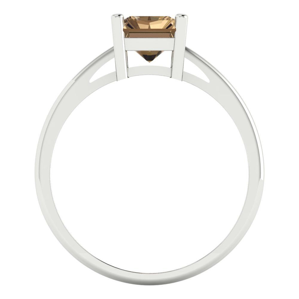 2 cttw Zirconia Simulated Champagne Diamond Solitaire  Engagement Ring - Solid White Gold (VVS1, Emerald Cut,8x6mm)