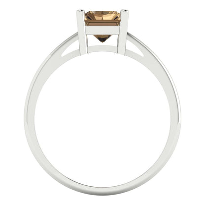 2 cttw Zirconia Simulated Champagne Diamond Solitaire  Engagement Ring - Solid White Gold (VVS1, Emerald Cut,8x6mm)