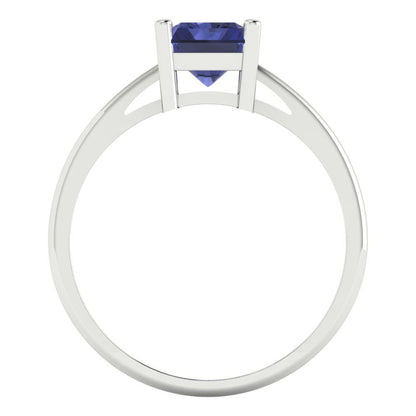 2 cttw Simulated Tanzanite Solitaire  Engagement Ring - Solid Gold (Emerald Cut,8x6mm)