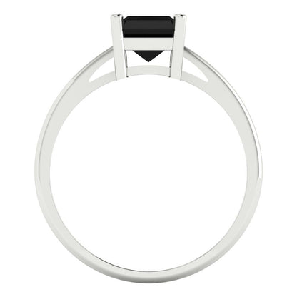 2 cttw Natural Onyx Solitaire  Engagement Ring - Solid Gold (Emerald Cut,8x6mm)