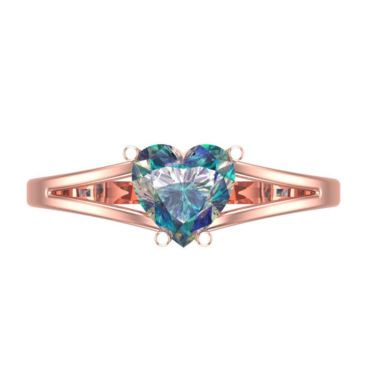 1 cttw Blue Moissanite Solitaire  Engagement Ring - Solid Rose Gold (VVS1, Heart Cut,6.5mm)