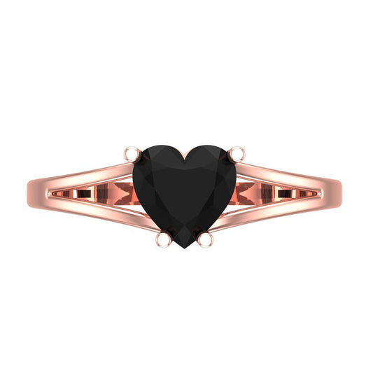1 cttw Natural Onyx Solitaire  Engagement Ring - Solid Rose Gold (VVS1, Heart Cut,6.5mm)