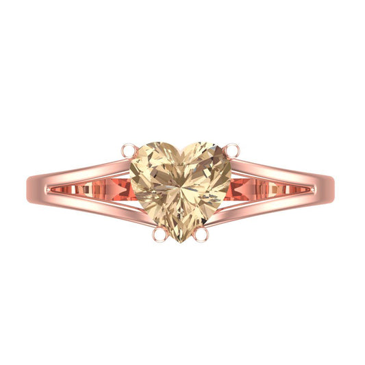 1 cttw Yellow Moissanite Solitaire  Engagement Ring - Solid Rose Gold (VVS1, Heart Cut,6.5mm)