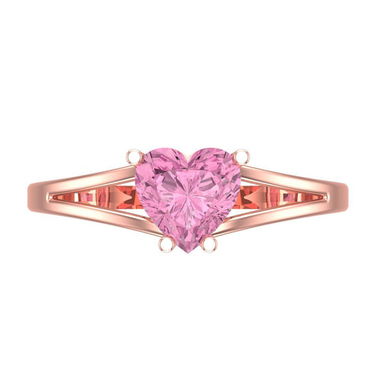 1 cttw Zirconia Simulated Pink Diamond Solitaire  Engagement Ring - Solid Rose Gold (VVS1, Heart Cut,6.5mm)