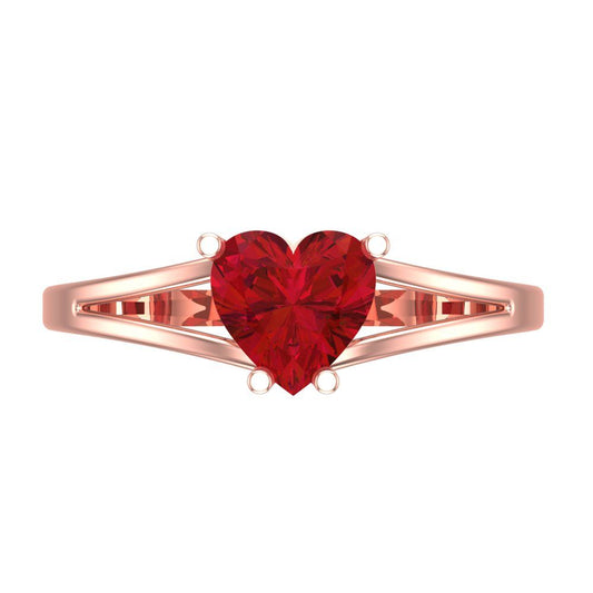 1 cttw Simulated Ruby Solitaire  Engagement Ring - Solid Rose Gold (VVS1, Heart Cut,6.5mm)