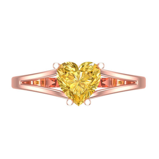 1 cttw Zirconia Simulated Yellow Diamond Solitaire  Engagement Ring - Solid Rose Gold (VVS1, Heart Cut,6.5mm)