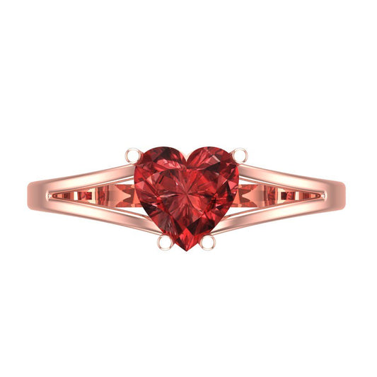 1 cttw Natural Garnet Solitaire  Engagement Ring - Solid Rose Gold (VVS1, Heart Cut,6.5mm)