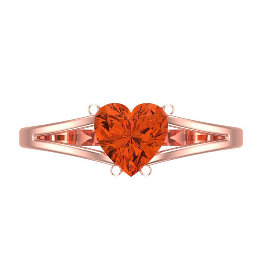 1 cttw Zirconia Simulated Red Diamond Solitaire  Engagement Ring - Solid Rose Gold (VVS1, Heart Cut,6.5mm)