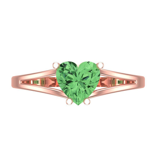 1 cttw Zirconia Simulated Green Diamond Solitaire  Engagement Ring - Solid Rose Gold (VVS1, Heart Cut,6.5mm)