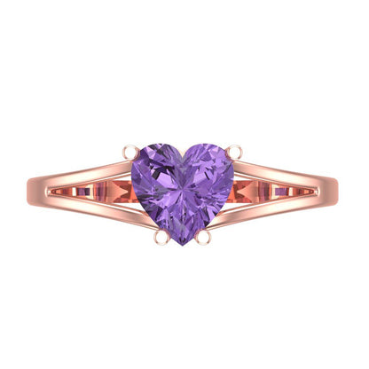 1 cttw Simulated Alexandrite Solitaire  Engagement Ring - Solid Gold (Heart Cut,6.5mm)