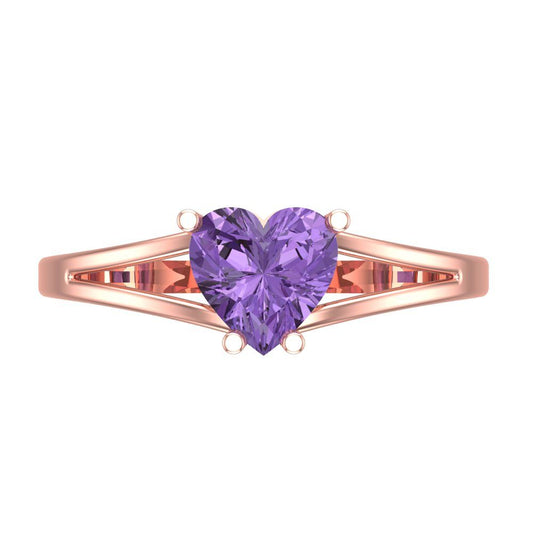 1 cttw Simulated Alexandrite Solitaire  Engagement Ring - Solid Rose Gold (VVS1, Heart Cut,6.5mm)