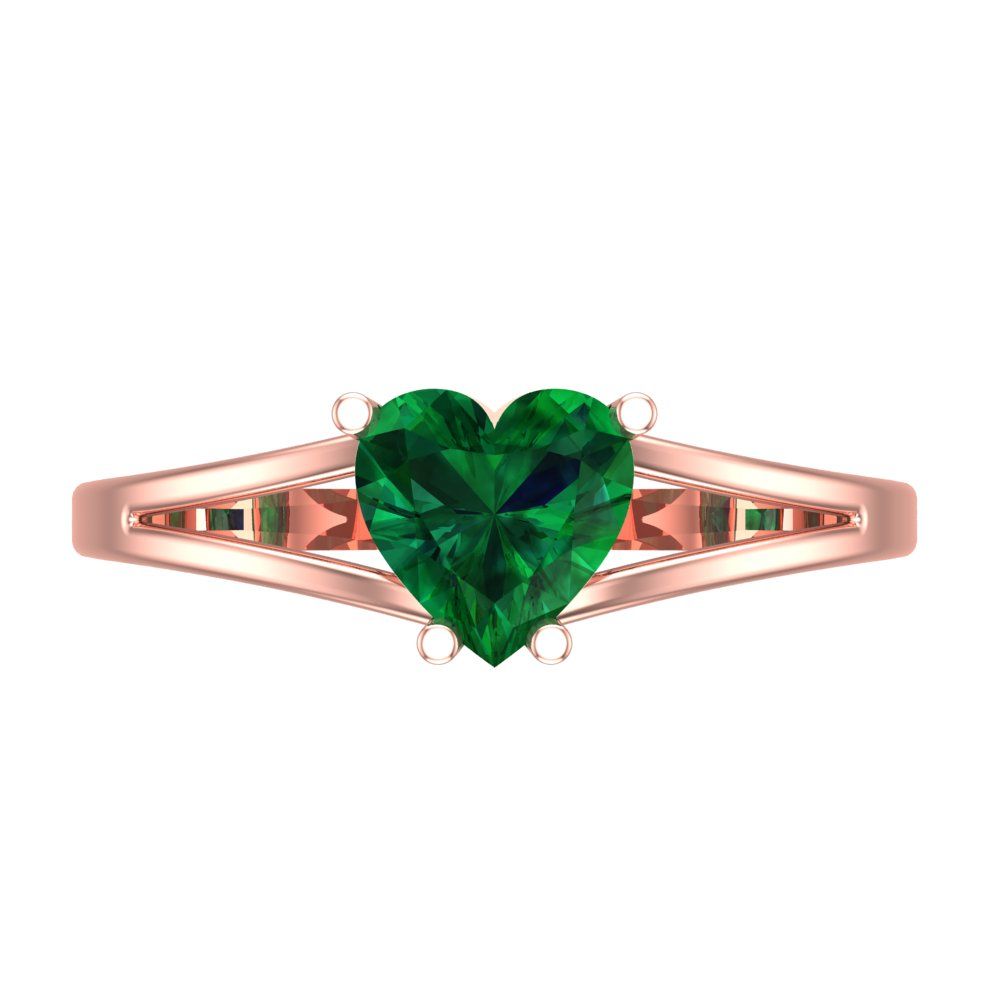 1 cttw Simulated Emerald Solitaire  Engagement Ring - Solid Gold (Heart Cut,6.5mm)