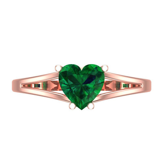 1 cttw Simulated Emerald Solitaire  Engagement Ring - Solid Rose Gold (VVS1, Heart Cut,6.5mm)