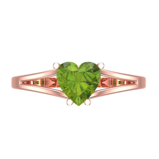 1 cttw Natural Peridot Solitaire  Engagement Ring - Solid Rose Gold (VVS1, Heart Cut,6.5mm)