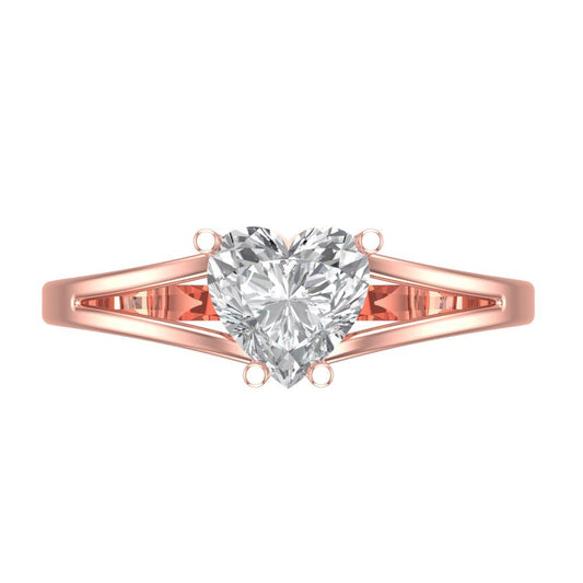 1 cttw Moissanite Solitaire  Engagement Ring - Solid Rose Gold (VVS1, Heart Cut,6.5mm)