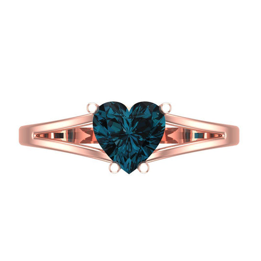 1 cttw Natural London Blue Topaz Solitaire  Engagement Ring - Solid Rose Gold (VVS1, Heart Cut,6.5mm)
