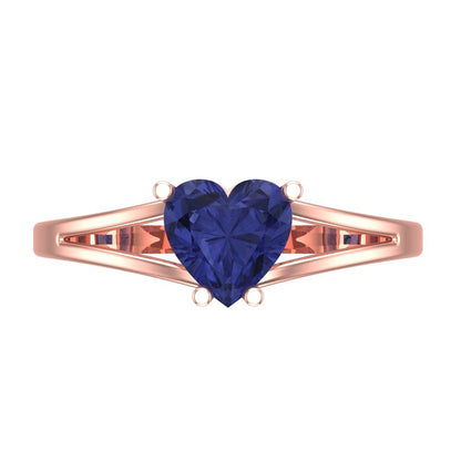 1 cttw Simulated Tanzanite Solitaire  Engagement Ring - Solid Gold (Heart Cut,6.5mm)