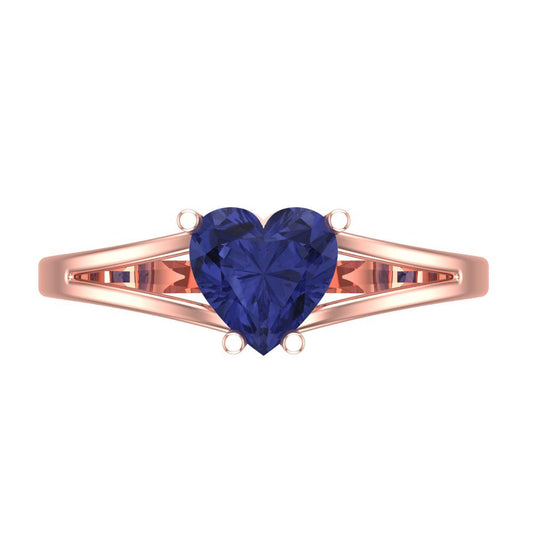 1 cttw Simulated Tanzanite Solitaire  Engagement Ring - Solid Rose Gold (VVS1, Heart Cut,6.5mm)
