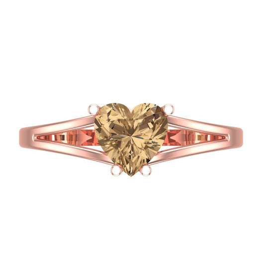 1 cttw Zirconia Simulated Champagne Diamond Solitaire  Engagement Ring - Solid Rose Gold (VVS1, Heart Cut,6.5mm)