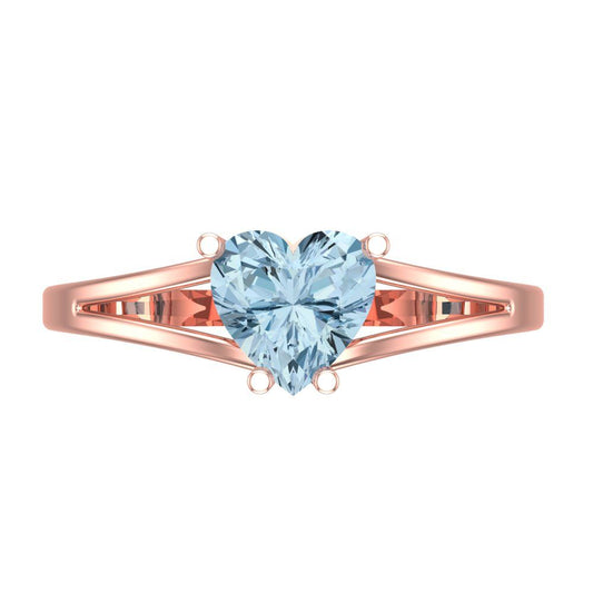 1 cttw Natural Aquamarine Solitaire  Engagement Ring - Solid Rose Gold (VVS1, Heart Cut,6.5mm)