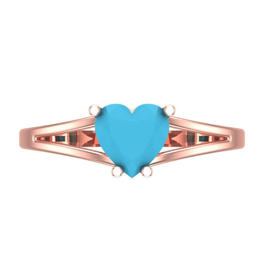 1 cttw Simulated Turquoise Solitaire  Engagement Ring - Solid Rose Gold (VVS1, Heart Cut,6.5mm)