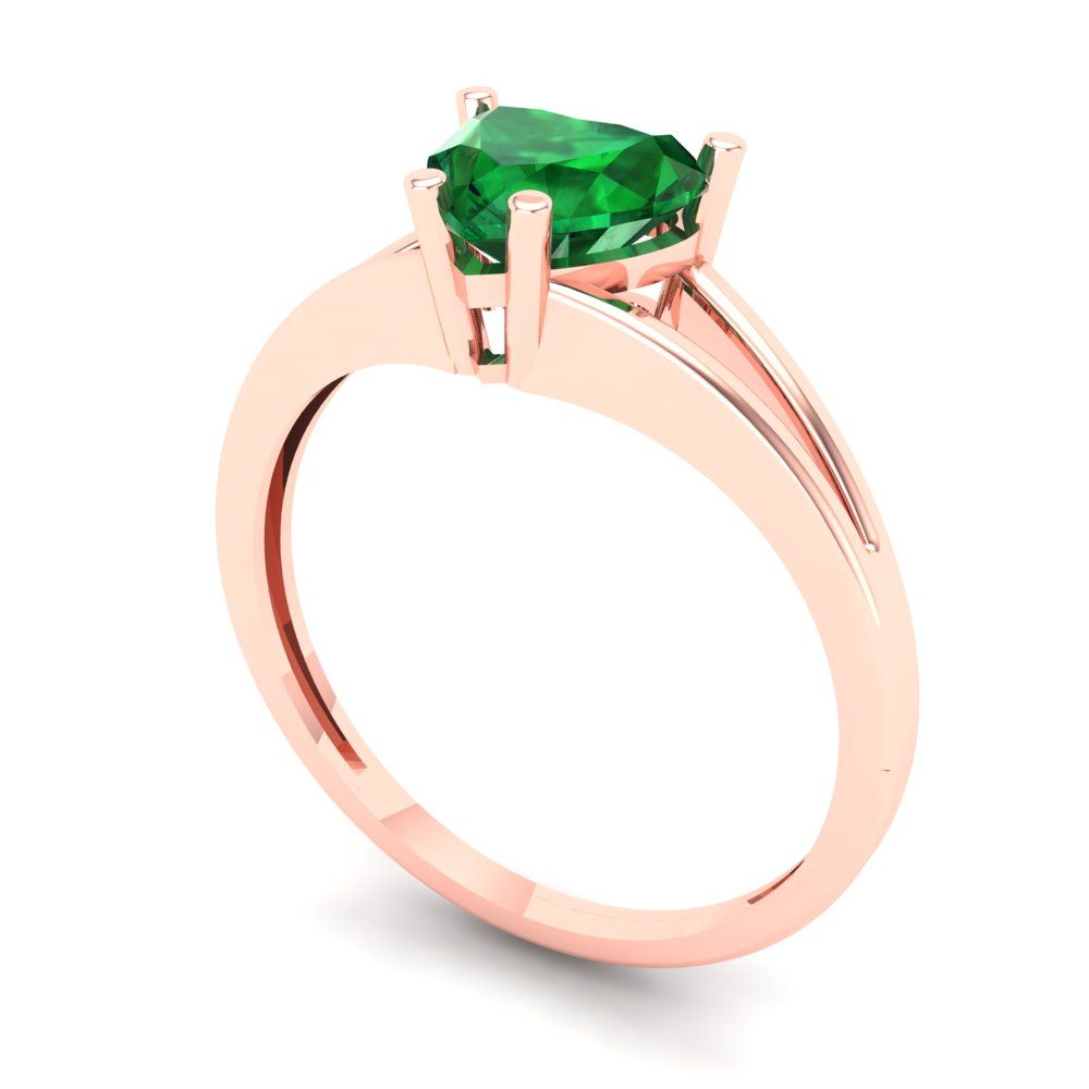 1 cttw Simulated Emerald Solitaire  Engagement Ring - Solid Gold (Heart Cut,6.5mm)