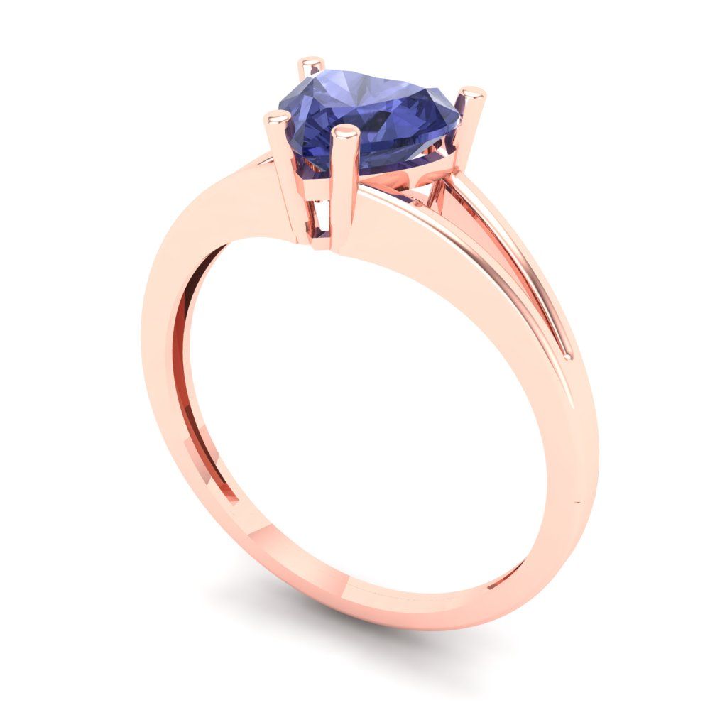 1 cttw Simulated Tanzanite Solitaire  Engagement Ring - Solid Gold (Heart Cut,6.5mm)