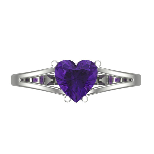 1 cttw Natural Amethyst Solitaire  Engagement Ring - Solid White Gold (VVS1, Heart Cut,6.5mm)