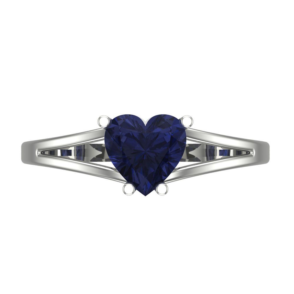 1 cttw Simulated Blue Sapphire Solitaire  Engagement Ring - Solid Gold (Heart Cut,6.5mm)