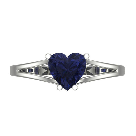 1 cttw Simulated Blue Sapphire Solitaire  Engagement Ring - Solid White Gold (VVS1, Heart Cut,6.5mm)